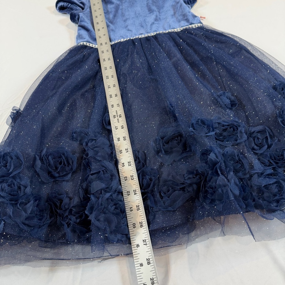 Nannette Shimmering Navy Dress. Velvet Top/Lace Florals Accent Bottom NEW-Sz 6X - Picture 13 of 16
